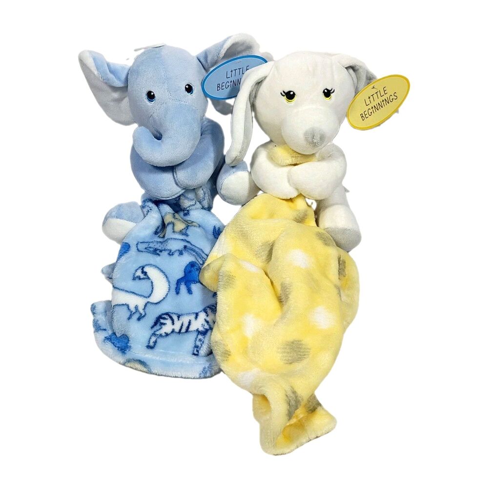 Little Beginnings Plush Lovie Lot Of 2 New With Tags Blue Elephant White Puppy